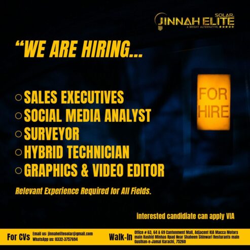 JINNAH ELITE VACANCIES